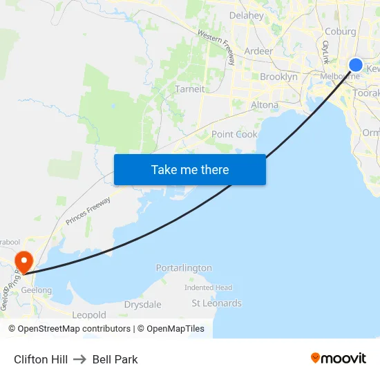 Clifton Hill to Bell Park map