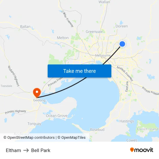 Eltham to Bell Park map