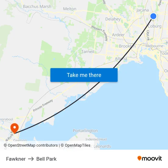 Fawkner to Bell Park map