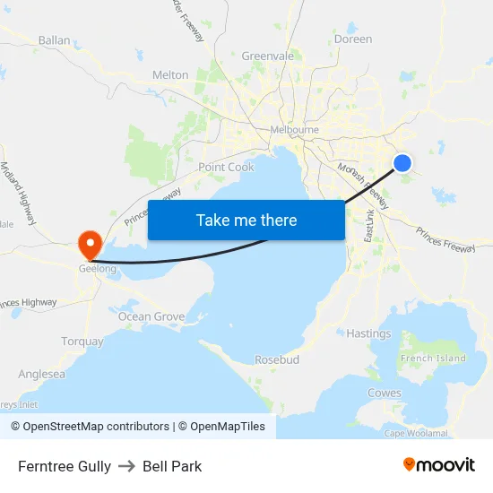 Ferntree Gully to Bell Park map