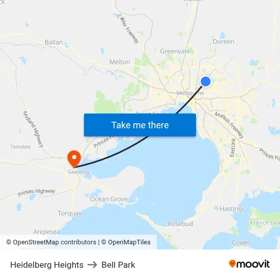 Heidelberg Heights to Bell Park map