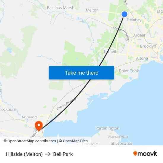 Hillside (Melton) to Bell Park map