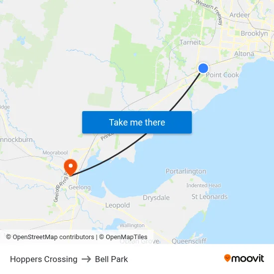 Hoppers Crossing to Bell Park map
