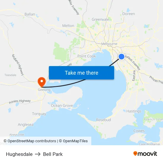 Hughesdale to Bell Park map