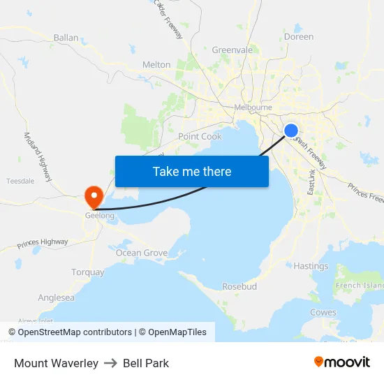 Mount Waverley to Bell Park map