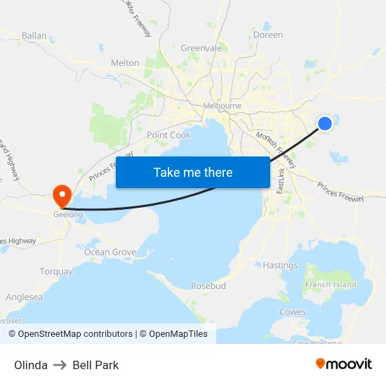 Olinda to Bell Park map