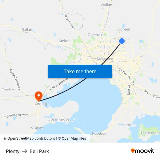 Plenty to Bell Park map