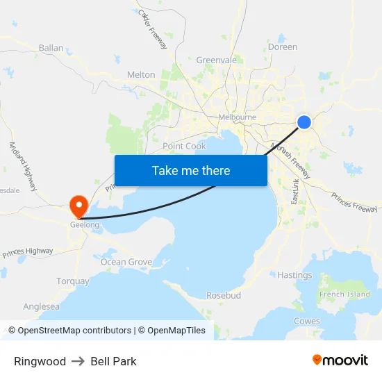 Ringwood to Bell Park map