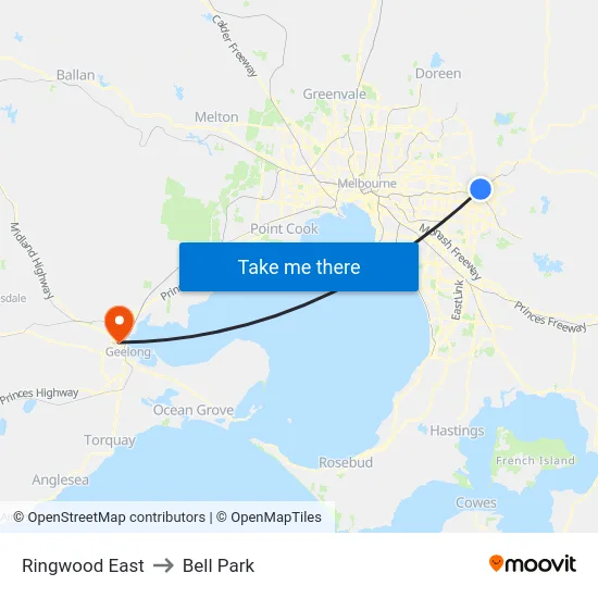 Ringwood East to Bell Park map
