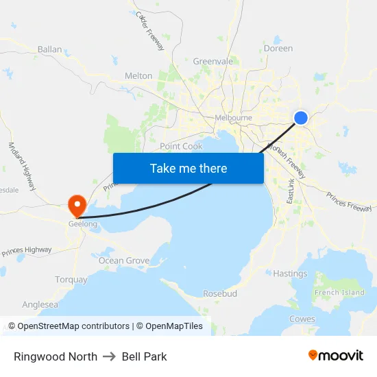 Ringwood North to Bell Park map