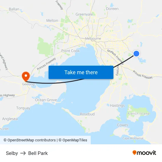 Selby to Bell Park map