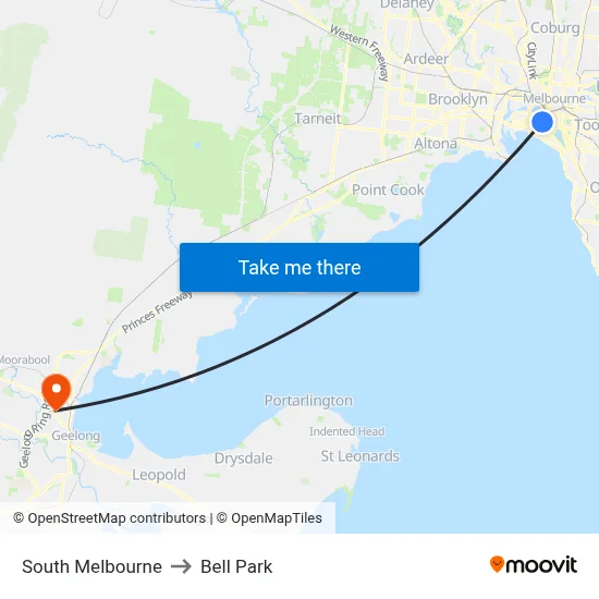 South Melbourne to Bell Park map