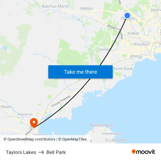 Taylors Lakes to Bell Park map
