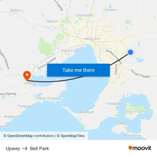 Upwey to Bell Park map