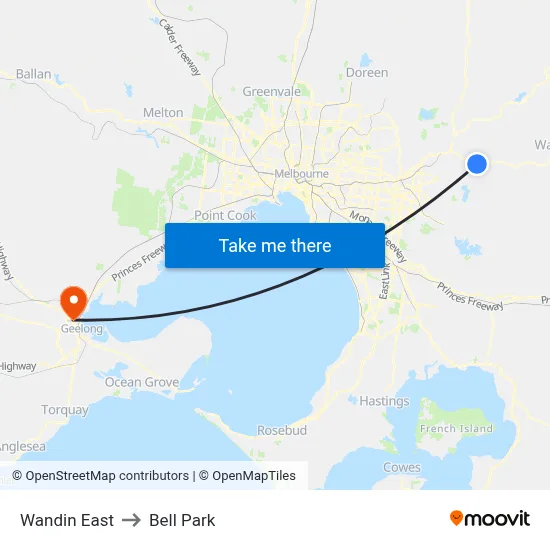 Wandin East to Bell Park map