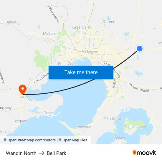 Wandin North to Bell Park map