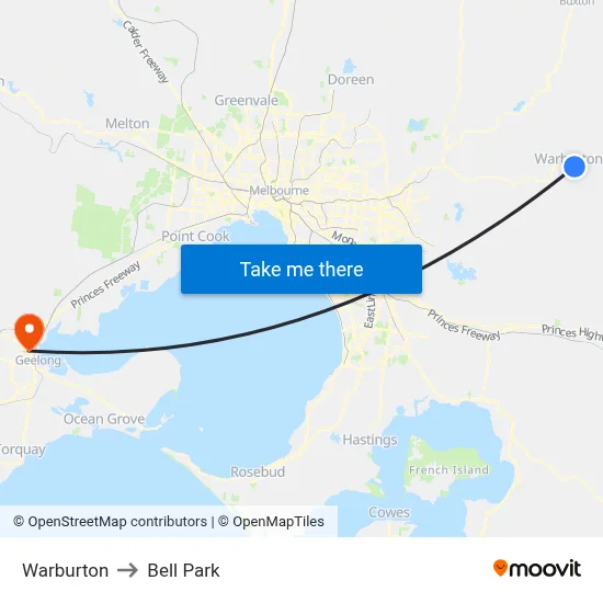Warburton to Bell Park map