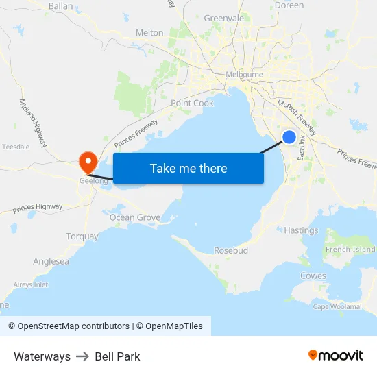 Waterways to Bell Park map