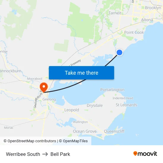 Werribee South to Bell Park map