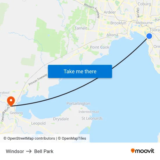 Windsor to Bell Park map