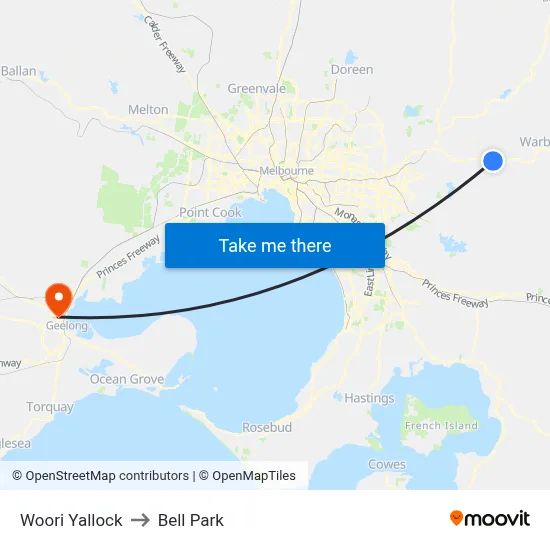 Woori Yallock to Bell Park map