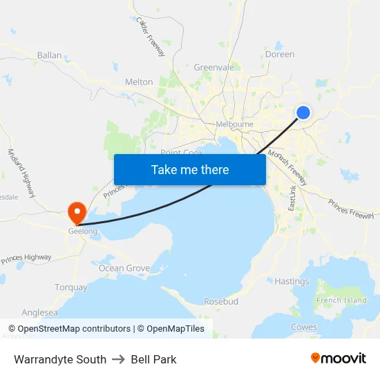 Warrandyte South to Bell Park map