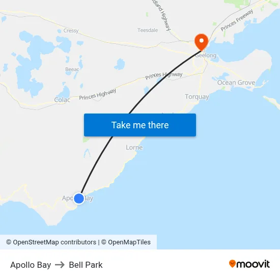 Apollo Bay to Bell Park map