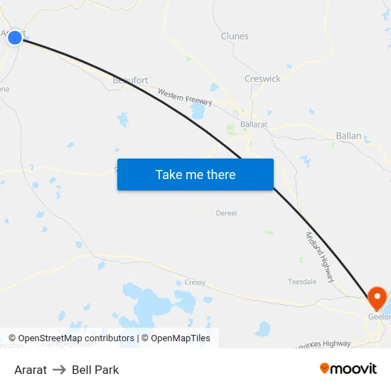 Ararat to Bell Park map