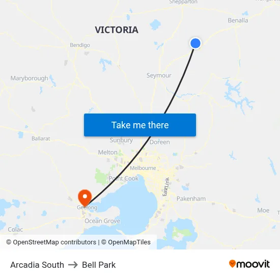 Arcadia South to Bell Park map