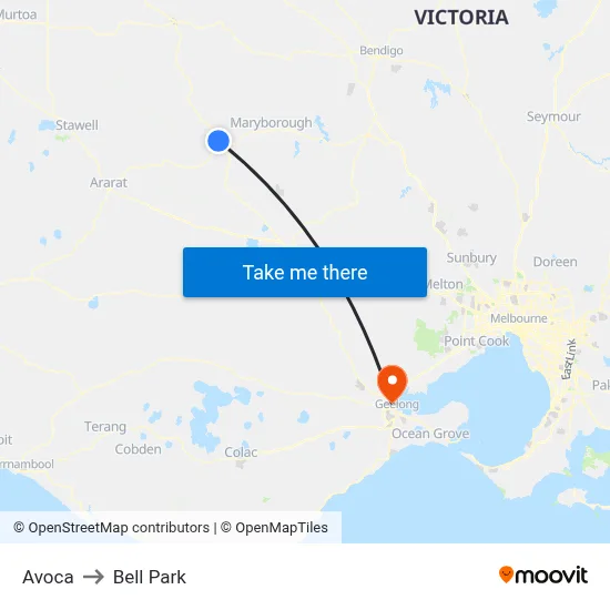 Avoca to Bell Park map