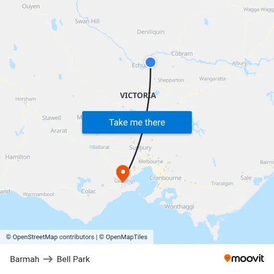Barmah to Bell Park map