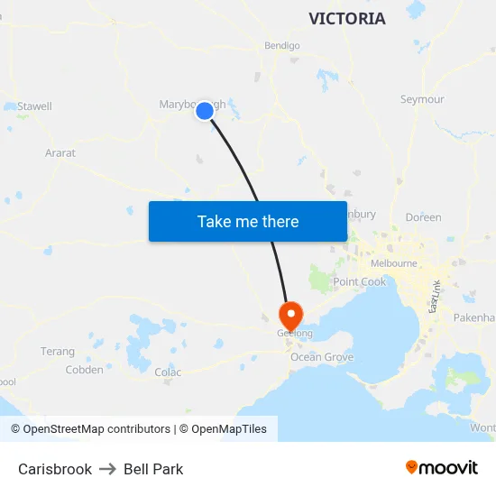 Carisbrook to Bell Park map