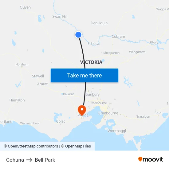 Cohuna to Bell Park map