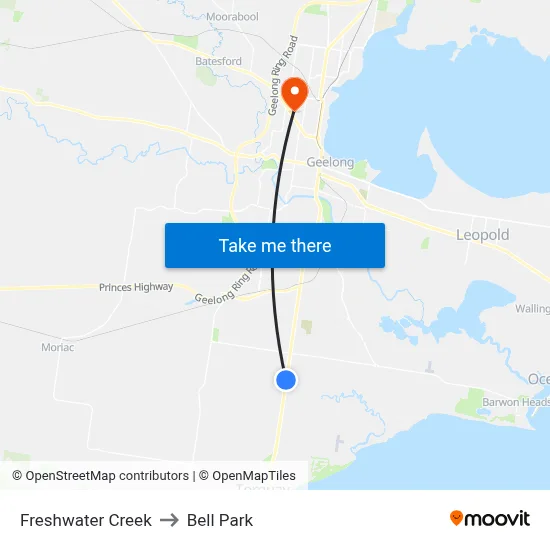 Freshwater Creek to Bell Park map