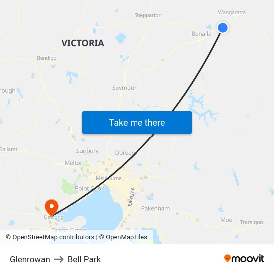 Glenrowan to Bell Park map