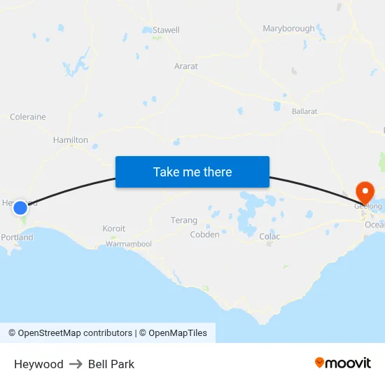 Heywood to Bell Park map