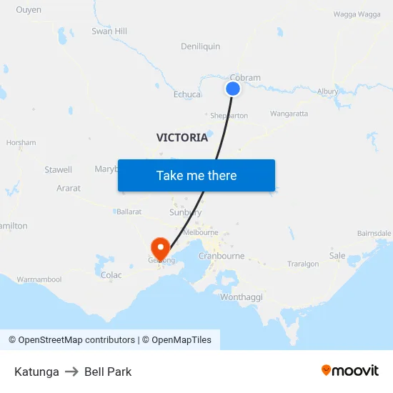 Katunga to Bell Park map
