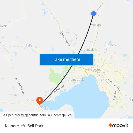 Kilmore to Bell Park map