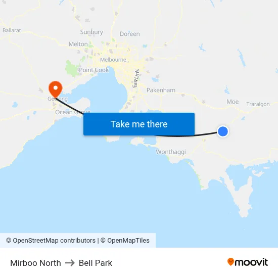 Mirboo North to Bell Park map