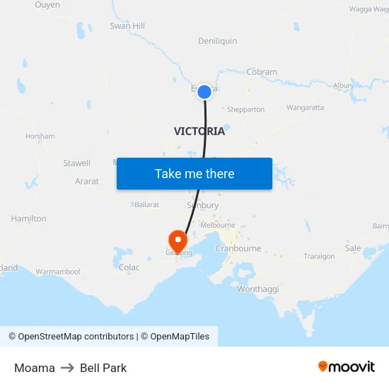 Moama to Bell Park map