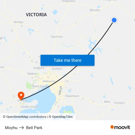 Moyhu to Bell Park map