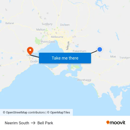 Neerim South to Bell Park map