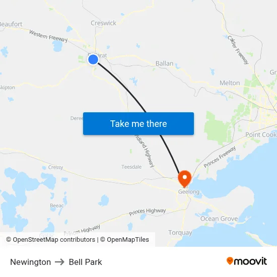 Newington to Bell Park map