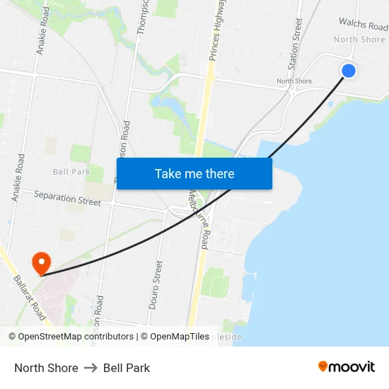 North Shore to Bell Park map