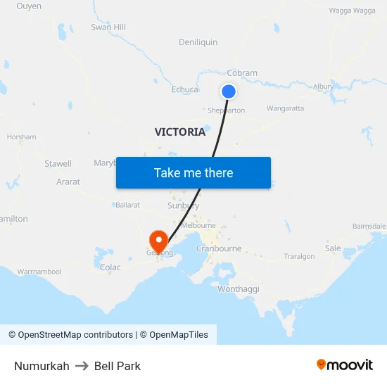 Numurkah to Bell Park map