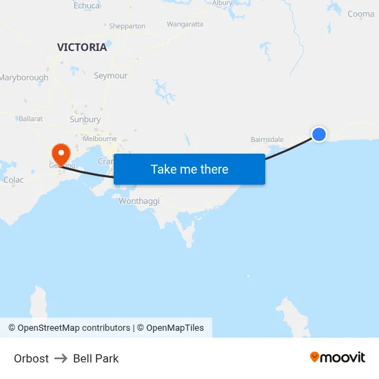 Orbost to Bell Park map