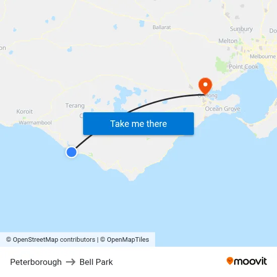 Peterborough to Bell Park map