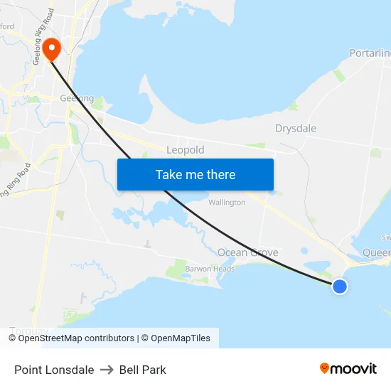 Point Lonsdale to Bell Park map