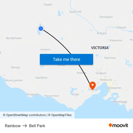 Rainbow to Bell Park map