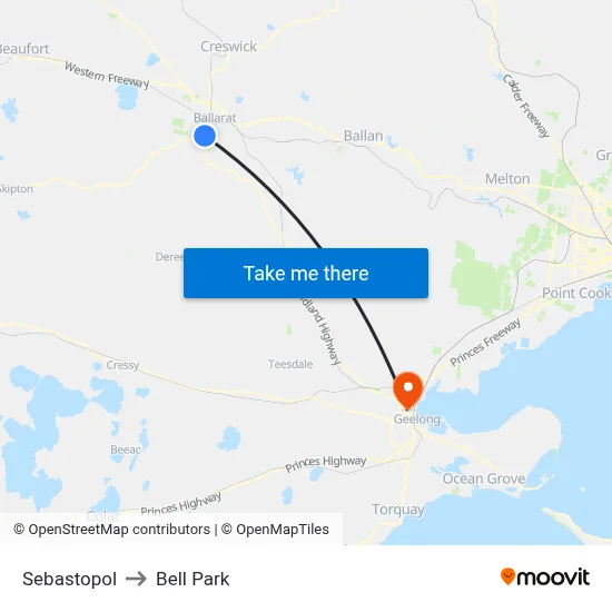 Sebastopol to Bell Park map
